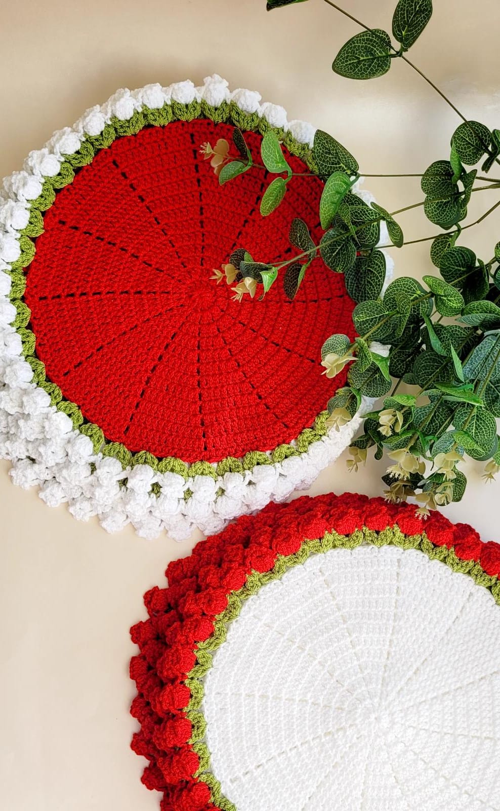 Cotton Crochet table placemat, round placemat, Placemat on the table, under the plate