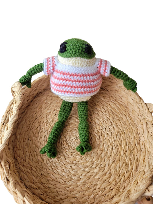 Frog, frog lover Handmade Crochet stuffed Doll for Montessori Play, Nursery Decor, and Baby Shower Gifts . Granddaughter, niece, nephew & grandson