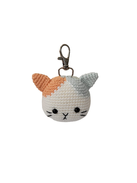 Key Ring: Cat Brown key charm, yarn cotton cat crochet, amigurumi cute little cat
